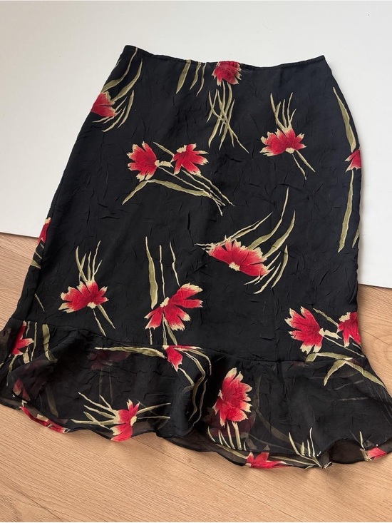 Versailles Dresses & Skirts - Y2K Black Floral Skirt Medium Slip Midi Ruffle Fairycore Chiffon Vintage